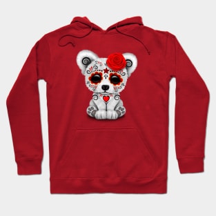 Red Day of the Dead Sugar Skull Polar Bear Hoodie